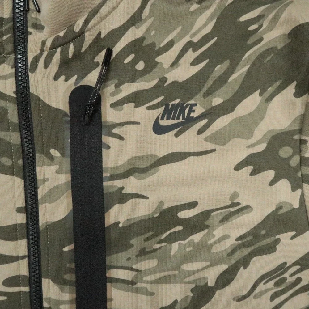 Nike Hoodie Mens XXL Tall Green Beige Camo Tech Fleece Full Zip Pocket